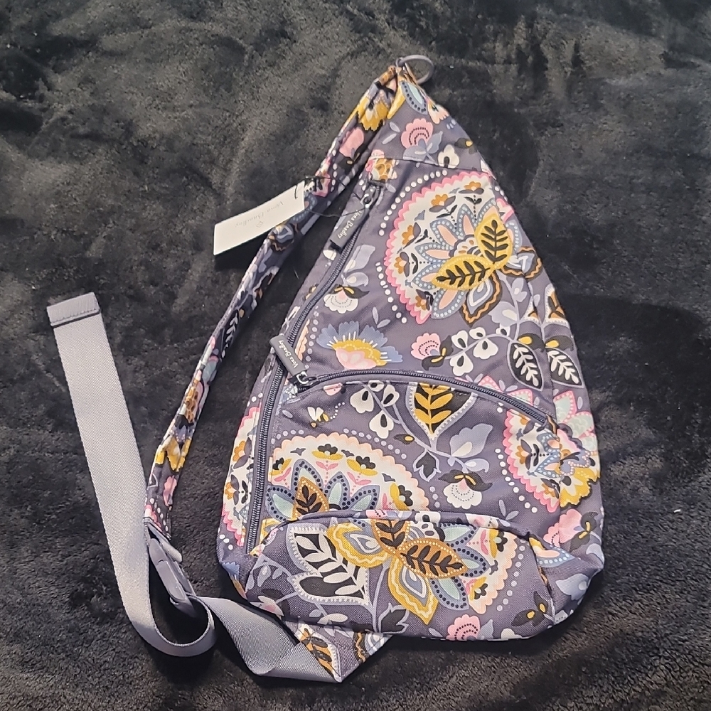 Vera Bradley Floral Sling Bag - Gray and Yellow